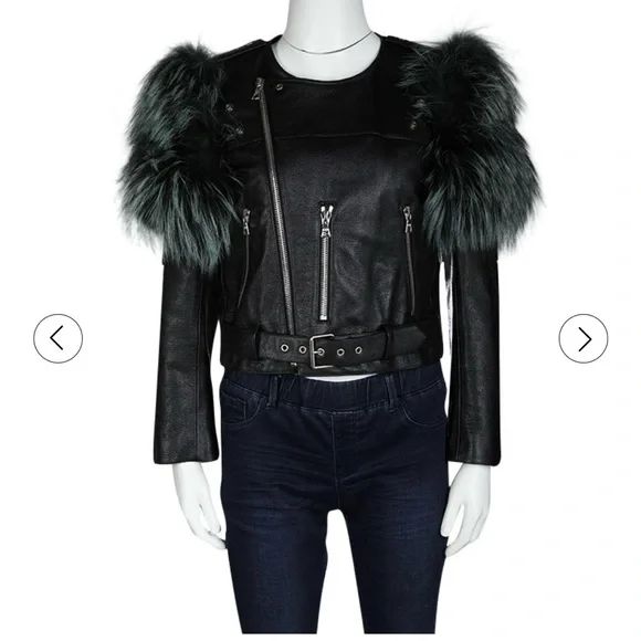 Marc Jacob’s Black Leather moto Jacket with real fox Fur Accents - Picture 2 of 10